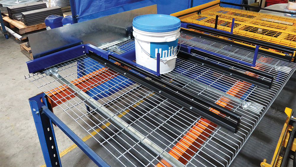 Back-to-front picker slide unit installed on pallet racking for safe stock retrieval